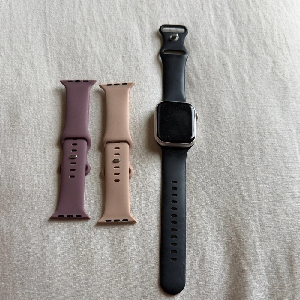 Apple Watch with Black, Purple, and Tan Bands - Picture 1 of 3